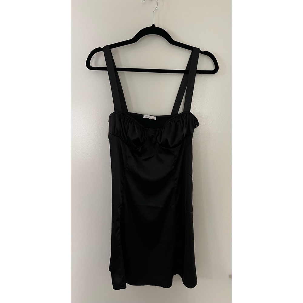 WeWoreWhat, satin mini dress, ruched cup, black, size medium